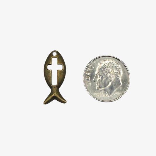 Bronze fish-shaped pendant with cross cutout