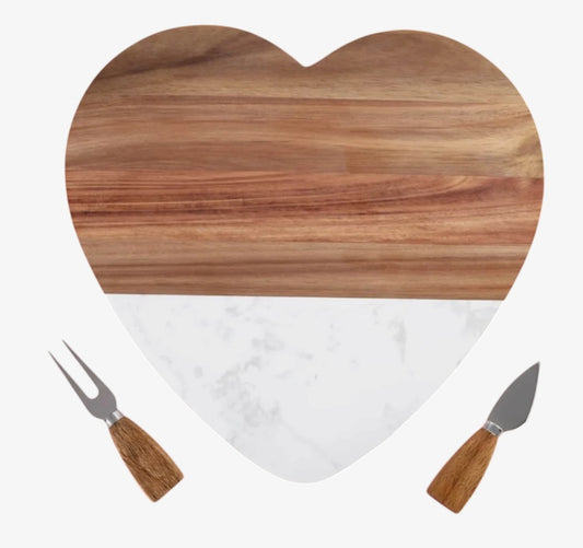Custom Marble and Wood Heart Shaped Serving Set