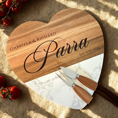 Custom Marble and Wood Heart Shaped Serving Set