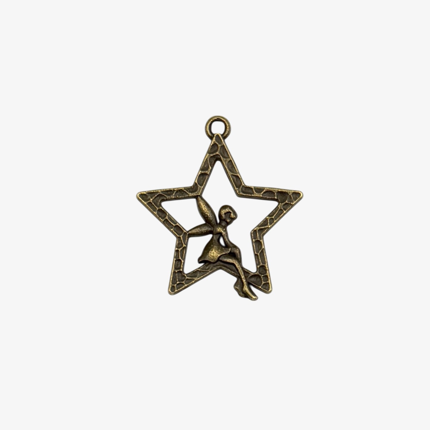 Bronze star-shaped pendant with a figure inside on a white background