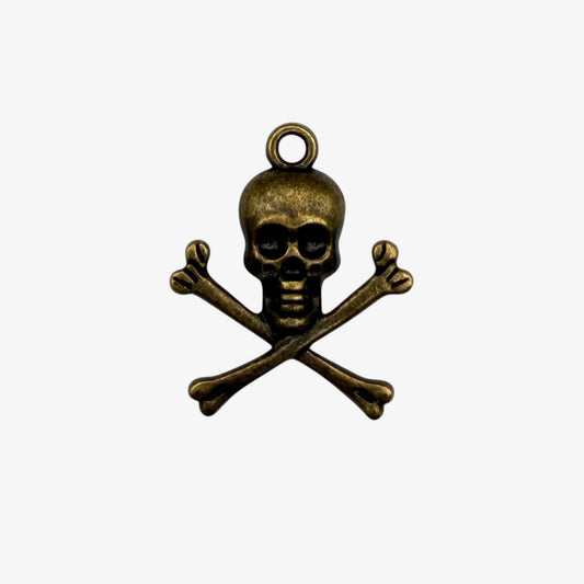 Bronze skull and crossbones pendant on a white background