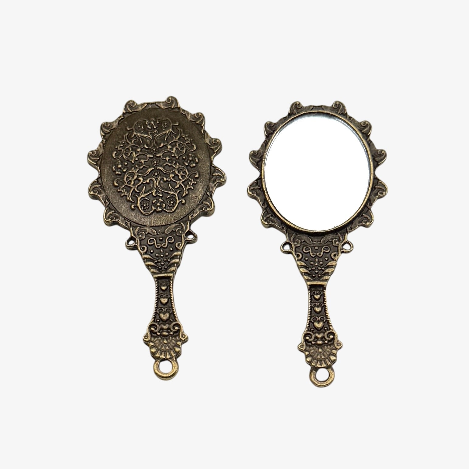 Antique Bronze Vintage Hand Mirror Pendant
