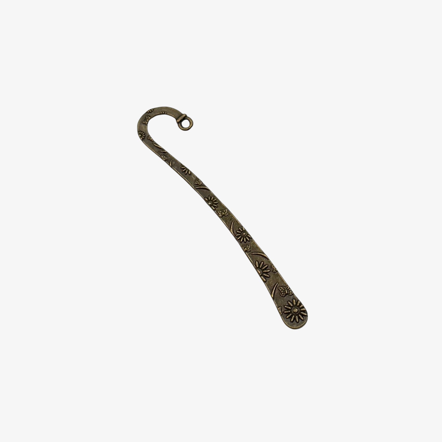Decorative metal hook bookmark on a white background