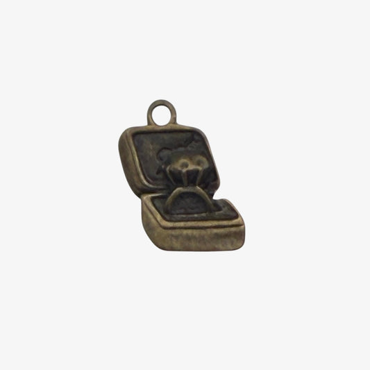 Bronze-colored jewelry diamond ring in a box charm on a white background