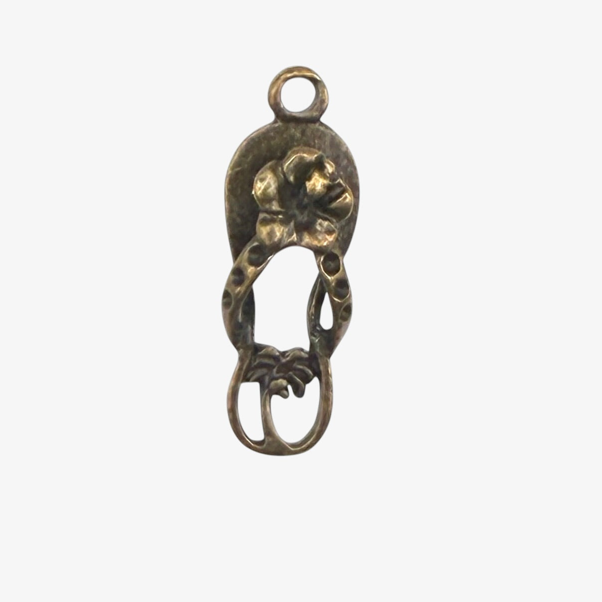 Bronze flip flop charm with flower and palm tree