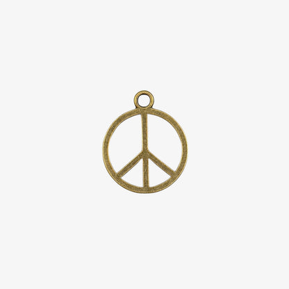 Bronze peace symbol charm on a white background