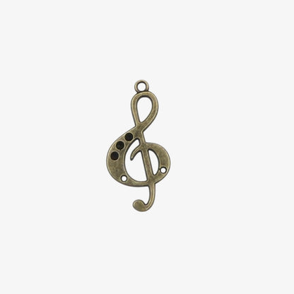 Bronze-colored treble clef pendant on a white background