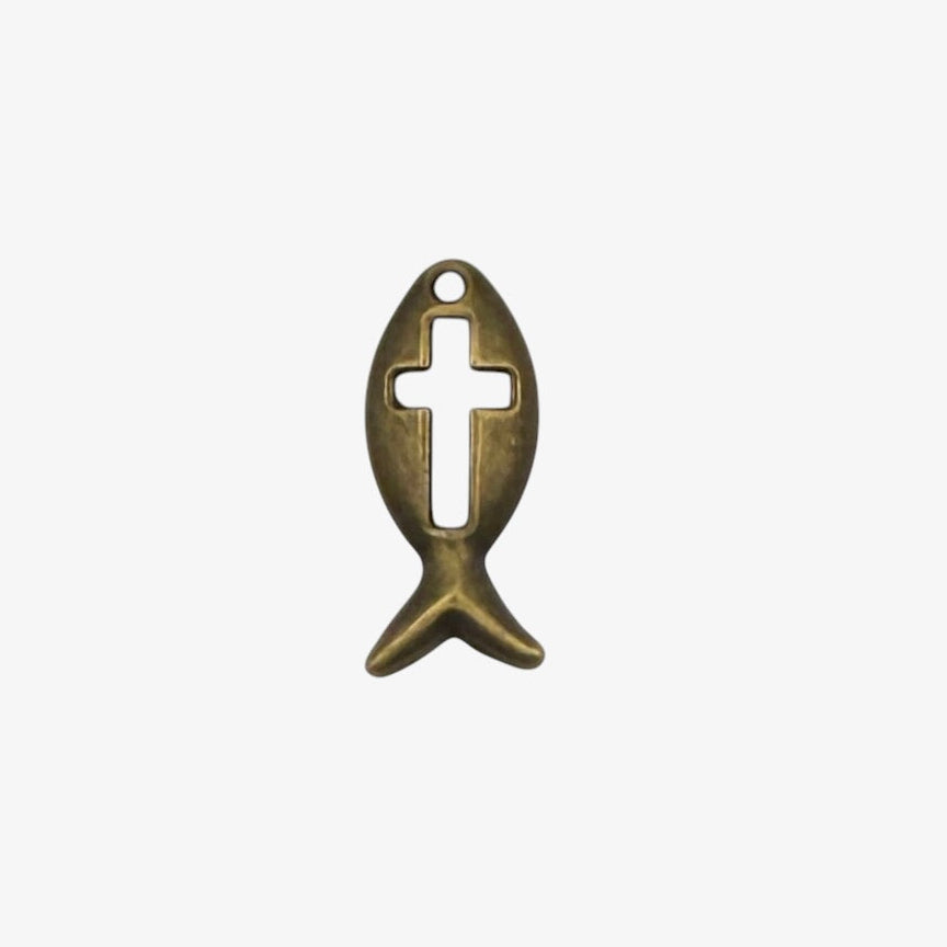 bronze fish cross charm