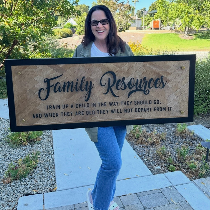 Custom made sign for church with mosaic wood background, standoffs, clear acrylic  and black acrylic lettering. Frame is handmade and stained.