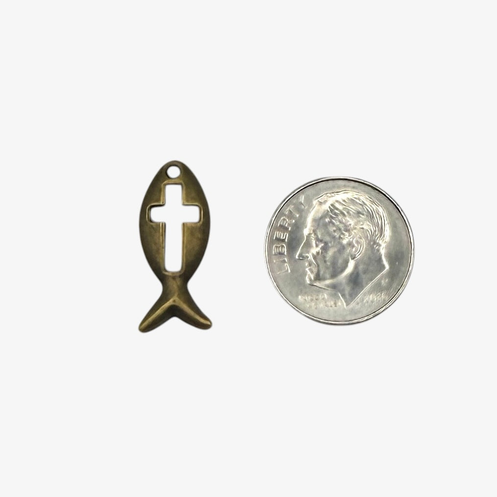 Bronze fish-shaped pendant with cross cutout 