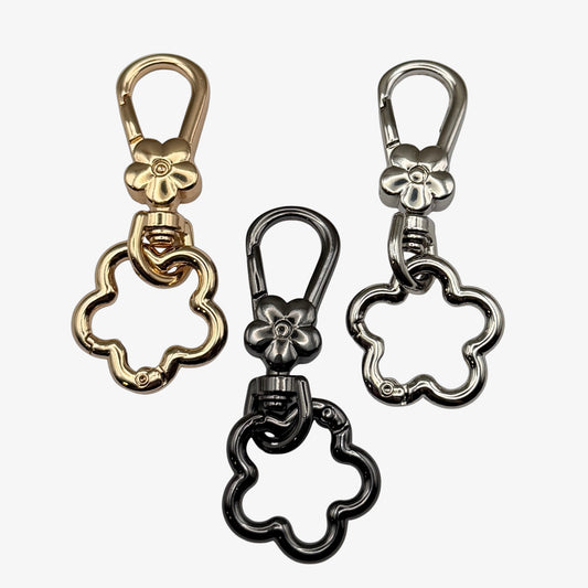 Flower bag clip in gold, silver and gunmetal black