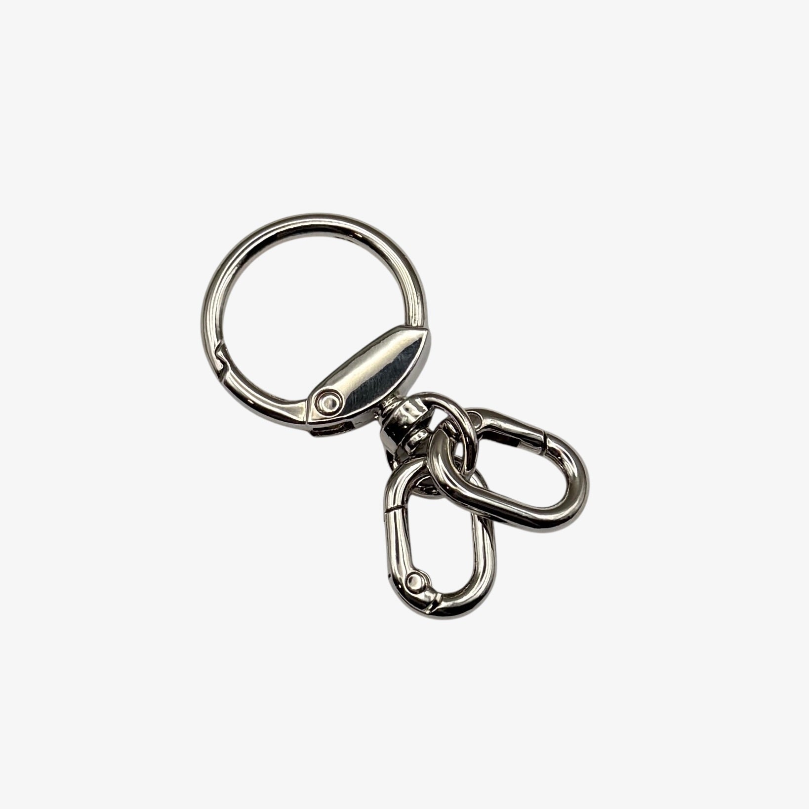 Metal keychain with carabiner on a white background