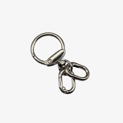 Metal keychain with carabiner on a white background