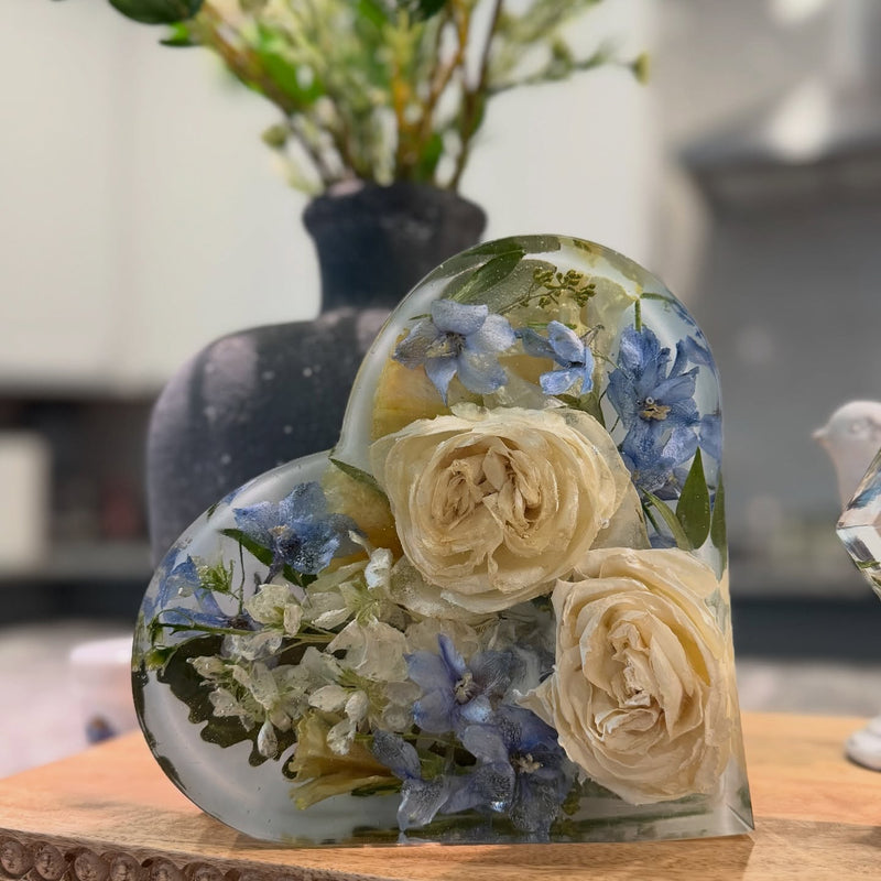 flowers in resin heart
