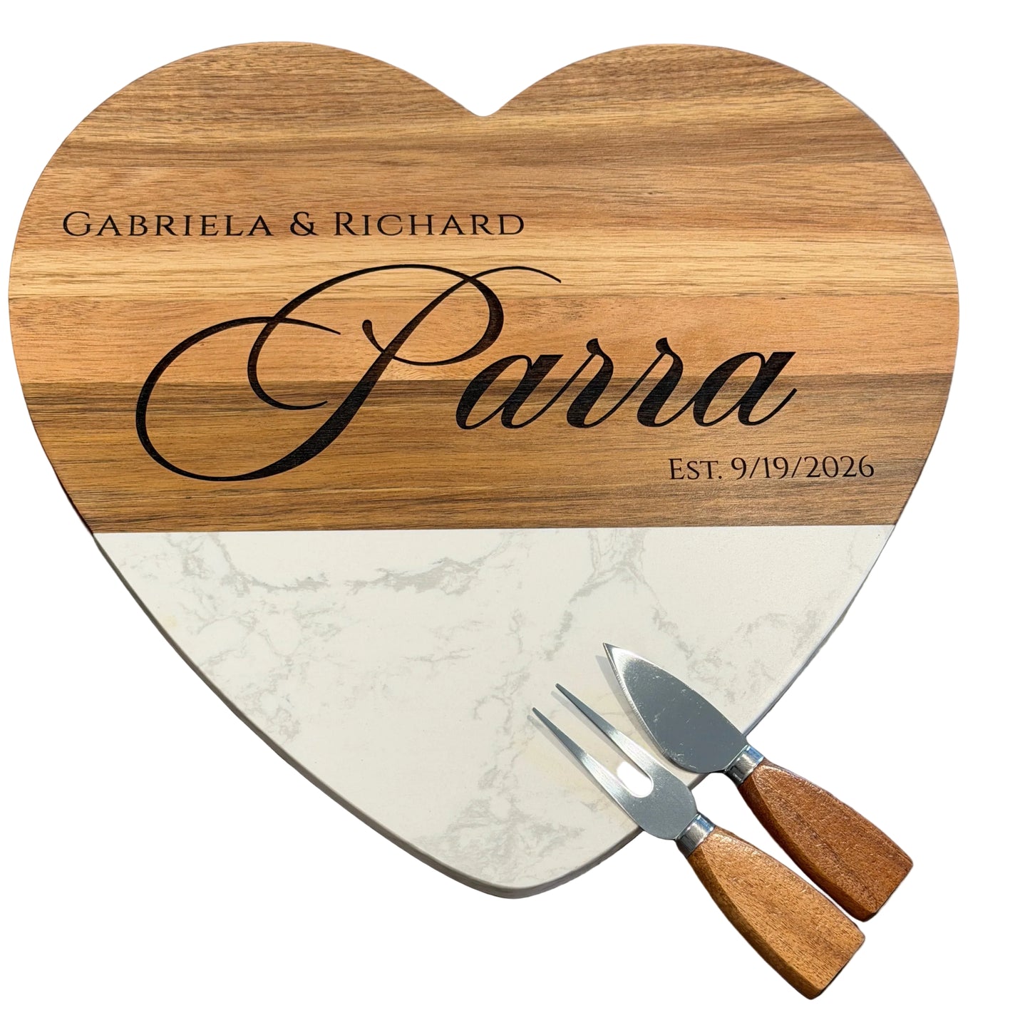 Custom Marble and Wood Heart Shaped Serving Set