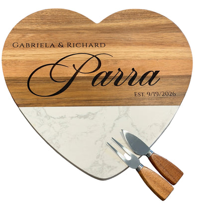 Custom Marble and Wood Heart Shaped Serving Set