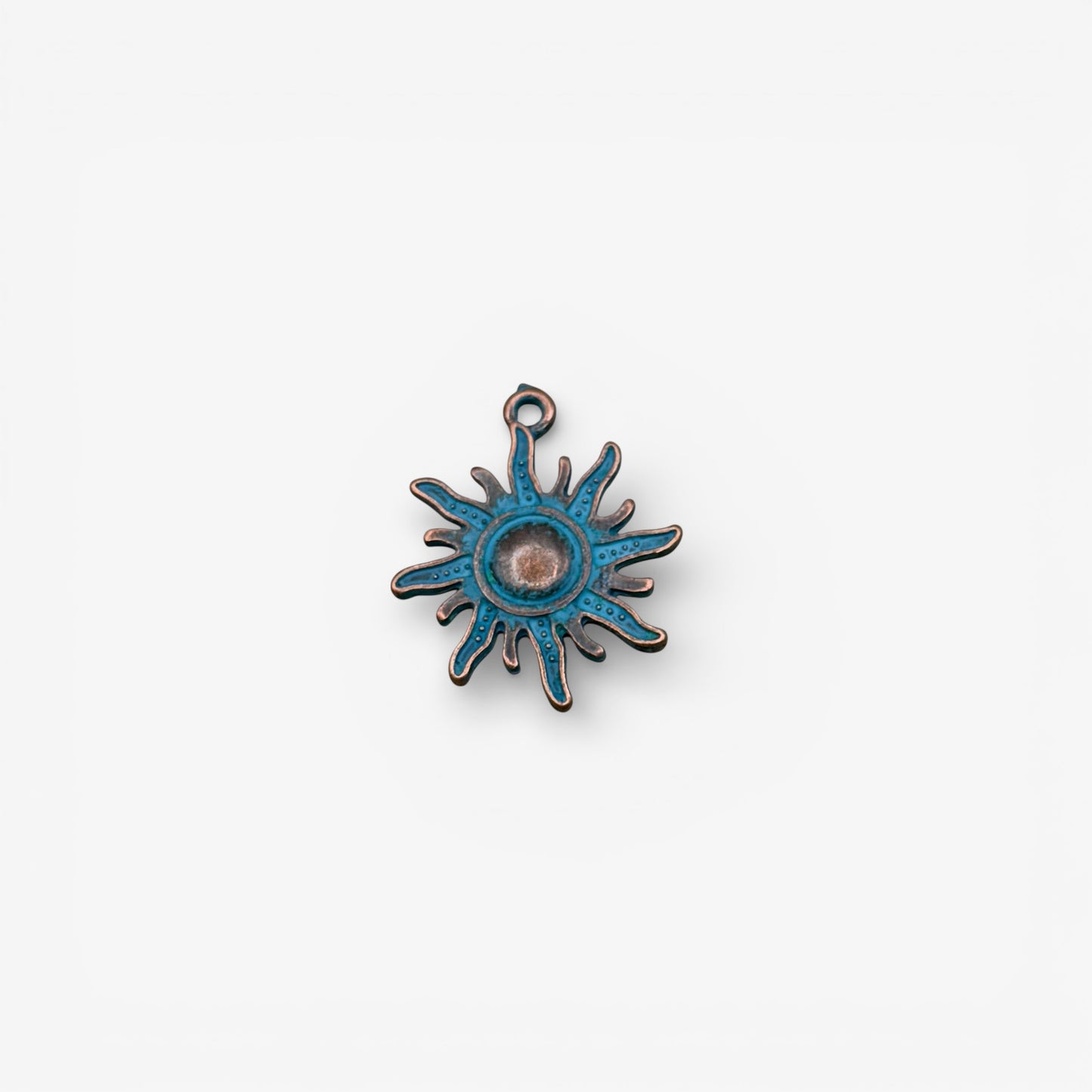 antique copper and turquoise sun charm