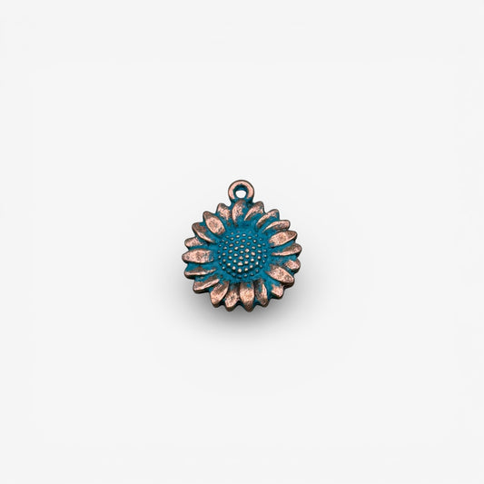 antique copper sunflower charm with turquoise