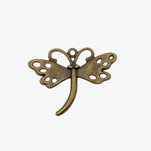 Bronze-colored butterfly-shaped pendant on a white background