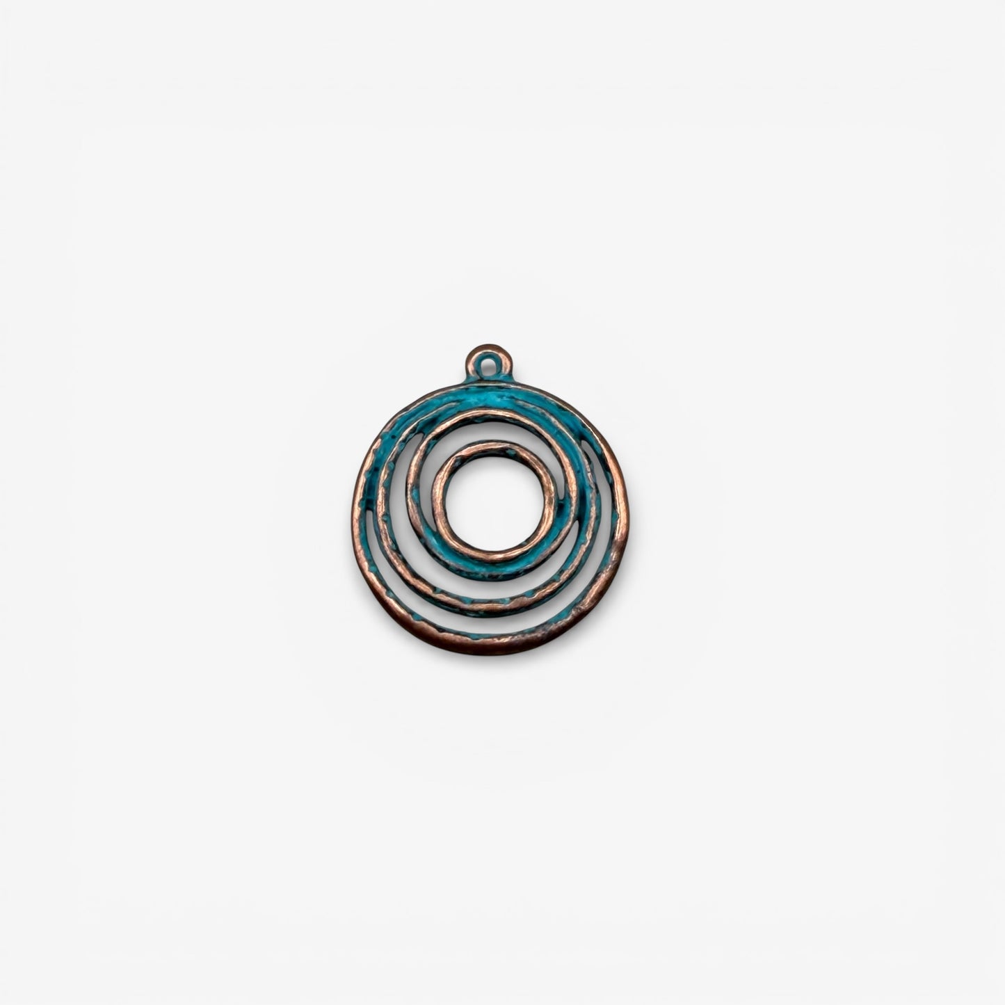 Decorative circular pendant with blue and bronze colors on a white background
