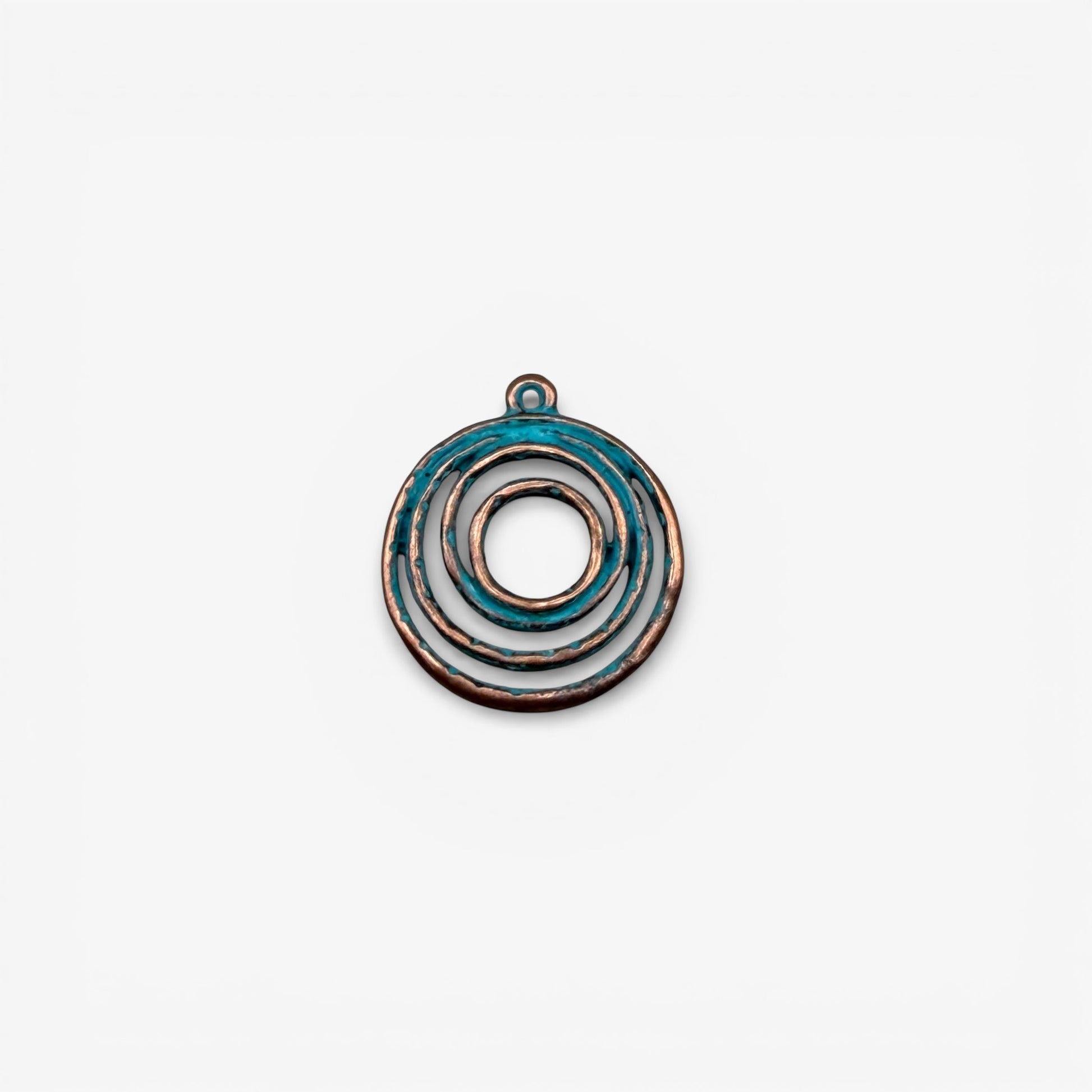 Decorative circular pendant with blue and bronze colors on a white background